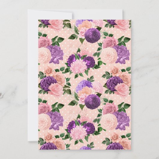 ピーチピンクとラベンダーパープル結婚フローラ セーブザデート (裏面)