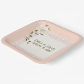 ピーチピンクのアニバーサリーホワイトレースオン ペーパープレート (傾斜あり)