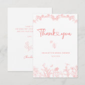 ピーチピンクのガーデンチノワジー ブライダルシャワー サンキューカード (正面/裏面)