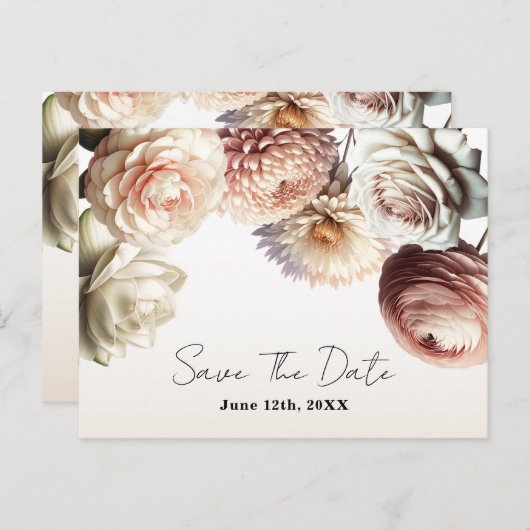 ピーチピンクのクリーム色の白い花デートを保存 案内ポストカード (正面/裏面)