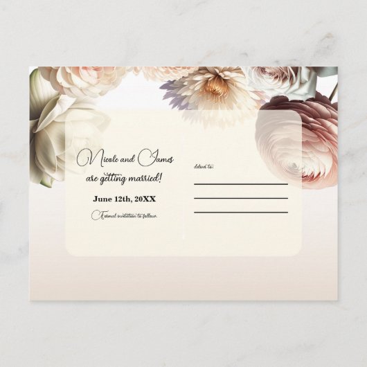 ピーチピンクのクリーム色の白い花デートを保存 案内ポストカード (裏面)