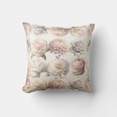 ピーチピンクのクリーム色の白い花フローラ クッション (正面)