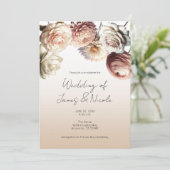 ピーチピンクのクリーム色の白い花結婚のフローラ 招待状 (スタンド正面)