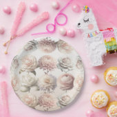 ピーチピンクのクリーム色の花のウェディングブーケ ペーパープレート (パーティー)