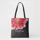 ピーチピンクのダリアの花のカスタマイズ トートバッグ (正面)