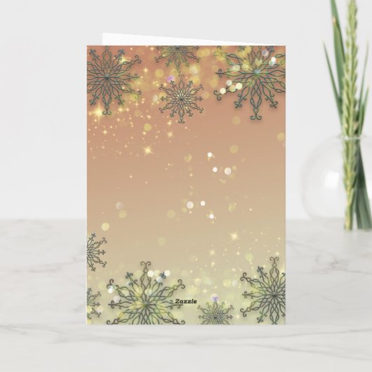 ピーチピンクのビジネス・クリスマスに雪の結晶が灯る カード (裏面)