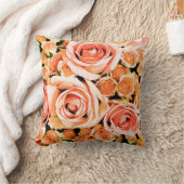 ピーチピンクのローズブーケ クッション (ブランケット)