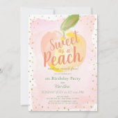 ピーチピンクの女の子として甘い1st誕生日 招待状 (正面)