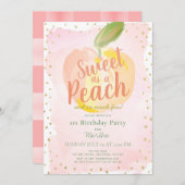 ピーチピンクの女の子として甘い1st誕生日 招待状 (正面/裏面)