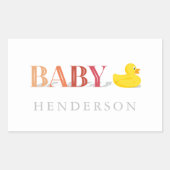 ピーチピンクの女の子ゴムアヒル赤ちゃんシャワーのお気に入り 長方形シール (正面)