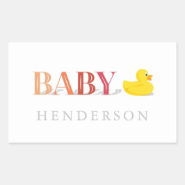 ピーチピンクの女の子ゴムアヒル赤ちゃんシャワーのお気に入り 長方形シール