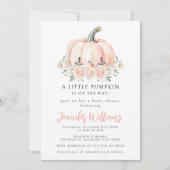 ピーチピンクの小さなかぼちゃのベビーガールシャワー 招待状 (正面)