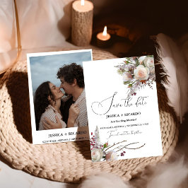 ピーチピンクの水色のフローラ結婚の写真 セーブザデート