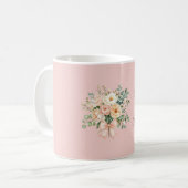 ピーチピンクの清楚な花柄リボン コーヒーマグカップ (正面左)