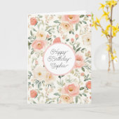 ピーチピンクの花の誕生日 カード (黄色い花)