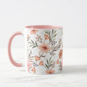 ピーチピンクの花柄ボタニカルマグカップ マグカップ (左)