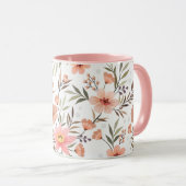 ピーチピンクの花柄ボタニカルマグカップ マグカップ (正面右)