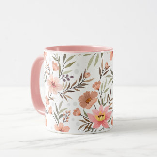 ピーチピンクの花柄ボタニカルマグカップ マグカップ