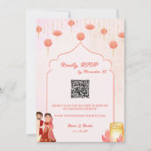 ピーチピンクの蓮のランタンのテーマの結婚式RSVP 招待状 (正面)