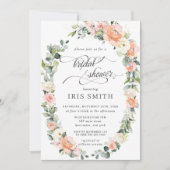 ピーチピンクアイボリーフローラリーフリースブライダルシャワー 招待状 (正面)