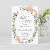 ピーチピンクアイボリーフローラリーフリースブライダルシャワー 招待状 (スタンド正面)