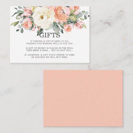 ピーチピンクアイボリーホワイトフローラズ結婚ウィッシングウェル エンクロージャーカード (正面/裏面)