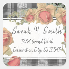 ピーチピンクアンドグレープレイド差出人住所 スクエアシール