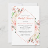 ピーチピンクアンドホワイトローズフレームブライダルシャワー 招待状 (正面)