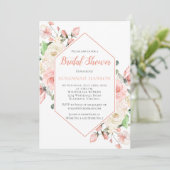 ピーチピンクアンドホワイトローズフレームブライダルシャワー 招待状 (スタンド正面)