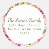 ピーチピンクイエローウォーターカラーフローラバルミツワー ラウンドシール (正面)