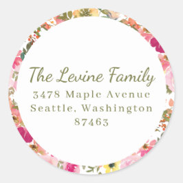 ピーチピンクイエローウォーターカラーフローラバルミツワー ラウンドシール