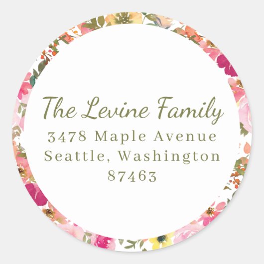 ピーチピンクイエローウォーターカラーフローラバルミツワー ラウンドシール (正面)