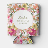 ピーチピンクイエローフローラバルミツワー名前をカスタムする 缶クーラー (正面)