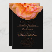 ピーチピンクイエローローズデザインオンブラック結婚ズ 招待状 (正面/裏面)