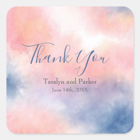 ピーチピンクインジゴ抽象芸術水彩 スクエアシール (正面)