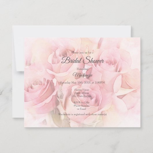 ピーチピンクウォーターカラーバラ 招待状 (正面)
