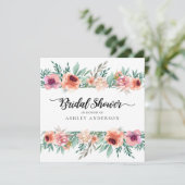 ピーチピンクウォーターカラーフラワーズモダンブライダルシャワー 招待状 (スタンド正面)