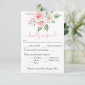 ピーチピンクウォーターカラーフローラウェディングRSVPカード 出欠カード (スタンド正面)