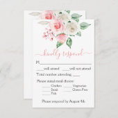 ピーチピンクウォーターカラーフローラウェディングRSVPカード 出欠カード (正面/裏面)