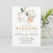 ピーチピンクウォーターカラーフローラテラ結婚リウム 招待状 (スタンド正面)