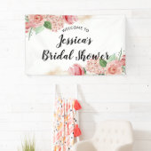 ピーチピンクウォーターカラーフローラブライダルシャワー歓迎 横断幕 (インサイチュ)