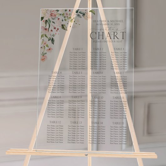 ピーチピンクウォーターカラーフローラ披露宴シート アクリルサイン