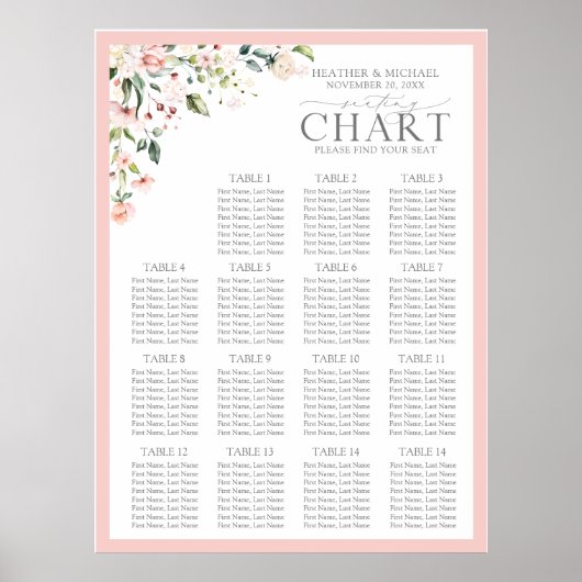 ピーチピンクウォーターカラーフローラ披露宴シート ポスター (正面)