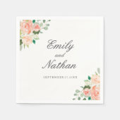 ピーチピンクウォーターカラーフローラ結婚ズナプキン スタンダードカクテルナプキン (正面)