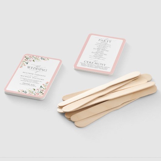 ピーチピンクウォーターカラーフローラ結婚式 プログラム ハンドファン (組立なし)