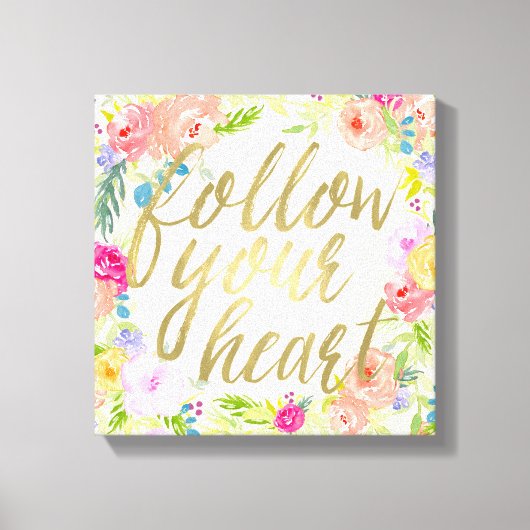 ピーチピンクウォーターカラー後を追フローラハート キャンバスプリント (正面)