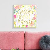 ピーチピンクウォーターカラー後を追フローラハート キャンバスプリント (インサイチュ (リビング))