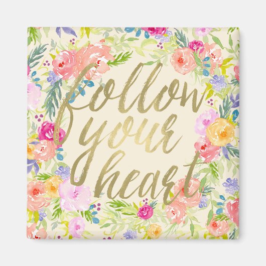 ピーチピンクウォーターカラー後を追フローラハート マグネット (正面)