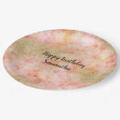 ピーチピンクウォーターカラー金ゴールドフェイクグリッター ペーパープレート (アングル)