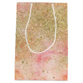 ピーチピンクウォーターカラー金ゴールドフェイクグリッター ミディアムペーパーバッグ (裏面)